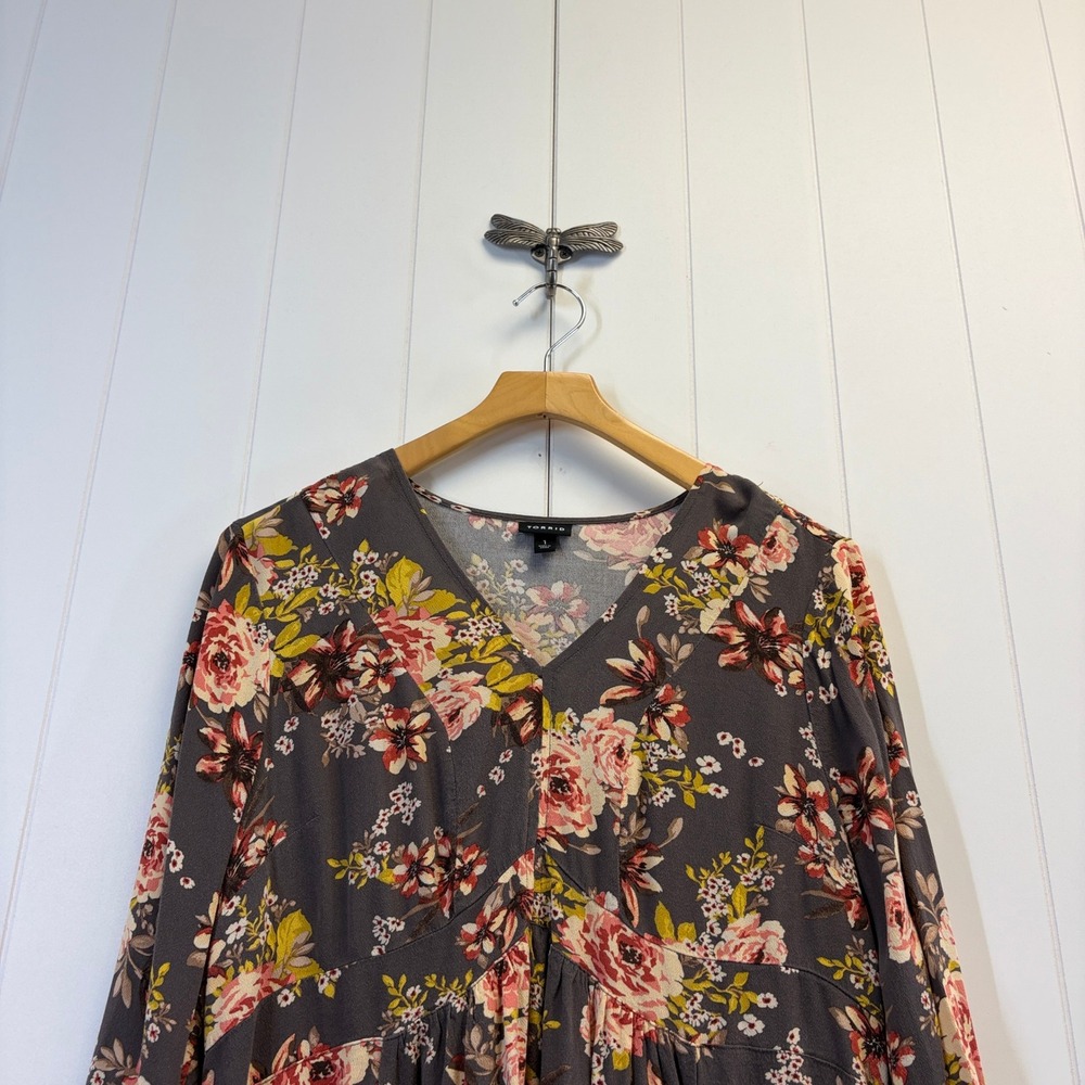 Torrid Boho Floral Babydoll Peplum Blouse Womens Size 1X Cottage Peasant Prairie - Picture 7 of 10